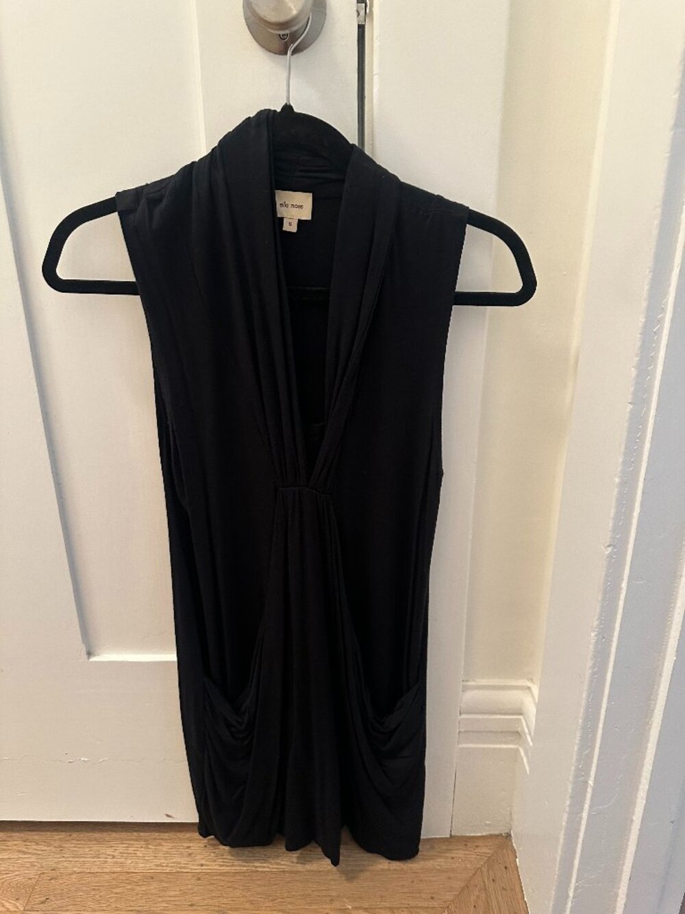 Ella Moss Black Draped Jersey Mini Dress - Deep V Cowl Neck - Size S